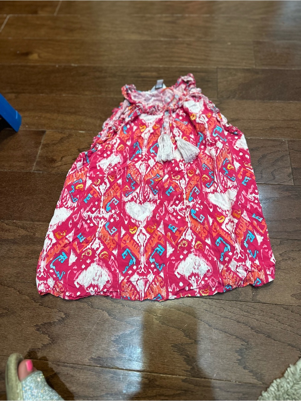 crown & ivy Pink Ikat Print Top with Tassel Tie